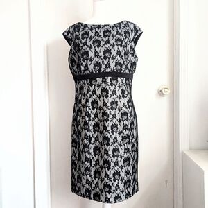 Chaps Black and White Floral Lace Cap Sleeves Sleeveless Midi Dress Size 10